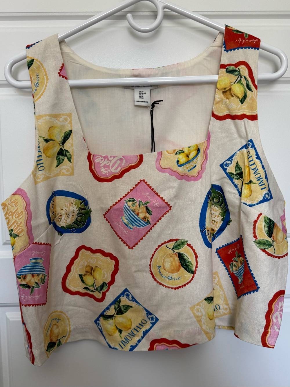 NWT Rachel Zoe Linen-Blend Lemon Print Cropped Tank, Size Medium